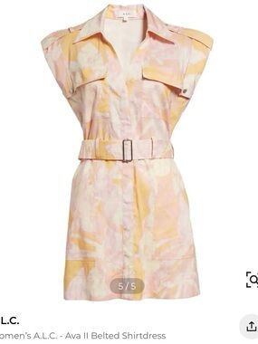 A.L.C. Ava II Belted Floral Shirtdress Pink Peach Mini Dress Size 8 NWOT